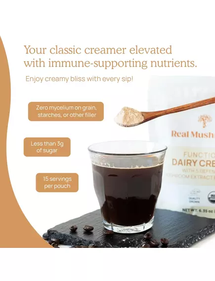 Real Mushrooms Functional Dairy Creamer / Молочні вершки + суміш із 5 екстрактів грибів 180 г, фото 6 від магазину біодобавок nutrido.shop