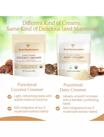 Real Mushrooms Functional Dairy Creamer / Молочні вершки + суміш із 5 екстрактів грибів 180 г, фото 8 від магазину біодобавок nutrido.shop