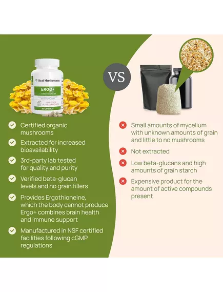 REAL MUSHROOMS ERGO+ / ЕРГОТІОНЕЇН 60 КАПСУЛ, фото 7 від магазину біодобавок nutrido.shop