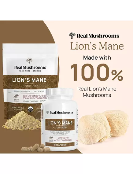 Real Mushrooms Lion's Mane / Їжовик гребінчастий органік порошок для когнітивного здоров'я 150 г, фото 2 від магазину біодобавок nutrido.shop