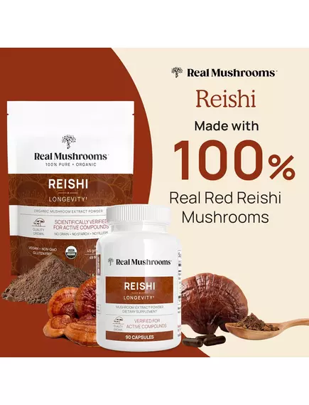 REAL MUSHROOMS REISHI / РЕЙША ОРГАНІК 200 КАПСУЛ, фото 4 від магазину біодобавок nutrido.shop