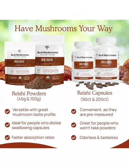 REAL MUSHROOMS REISHI / РЕЙША ОРГАНІК 200 КАПСУЛ, фото 7 від магазину біодобавок nutrido.shop