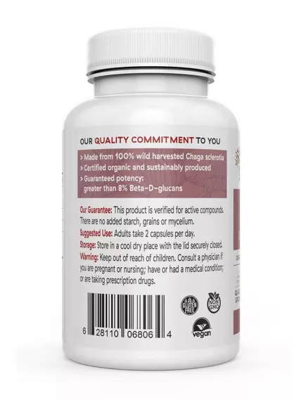 REAL MUSHROOMS CHAGA / ГРИБИ З ЕКСТРАКТОМ ЧАГИ ДЛЯ ПІДТРИМКИ ІМУНІТЕТУ І ТРАВЛЕННЯ 300 КАПС., фото 2 від магазину біодобавок nutrido.shop