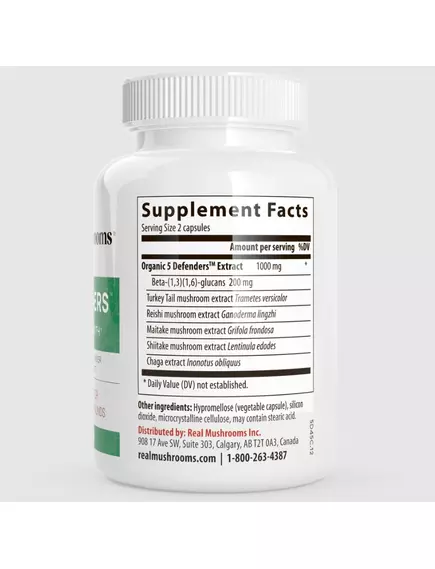 Real Mushrooms 5 Defenders / Органічний грибний комплекс 5 захисників 90 капсул, фото 2 в магазине биодобавок nutrido.shop