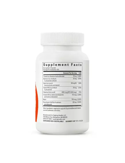 SEEKING HEALTH B COMPLEX MF / БЕЗМЕТИЛЬНИЙ КОМПЛЕКС ВІТАМІНІВ ГРУПИ Б 100 КАПСУЛ, фото 4 від магазину біодобавок nutrido.shop
