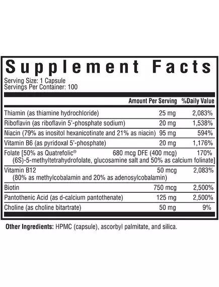 SEEKING HEALTH B COMPLEX PLUS / КОМПЛЕКС ВІТАМІНІВ ГРУПИ Б З ХОЛІНОМ 100 КАПСУЛ, фото 2 від магазину біодобавок nutrido.shop