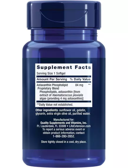 Life Extension Astaxanthin with Phospholipids / Астаксантин із фосфоліпідами 30 капсул, фото 2 в магазине биодобавок nutrido.shop