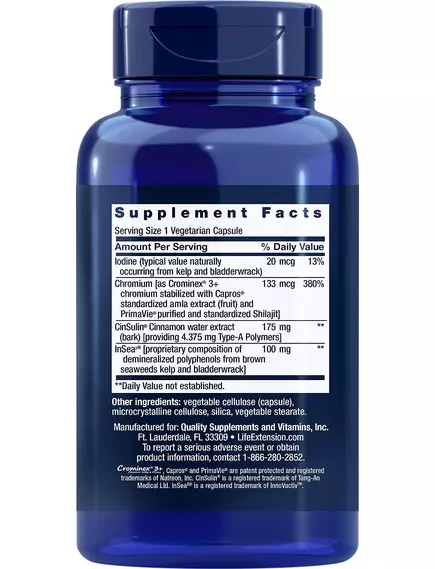 Life Extension CinSulin with InSea2 and Crominex / Поддержка здорового метаболизма глюкозы 90 капсул, фото 2 в магазине биодобавок nutrido.shop