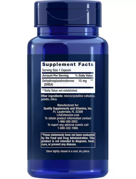 LIFE EXTENSION DHEA / ДГЕА 15 МГ 100 КАПСУЛ, фото 2 від магазину біодобавок nutrido.shop
