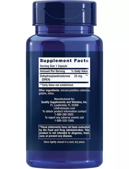 Life Extension DHEA / ДГЭА 25 мг 100 капсул, фото 2 в магазине биодобавок nutrido.shop
