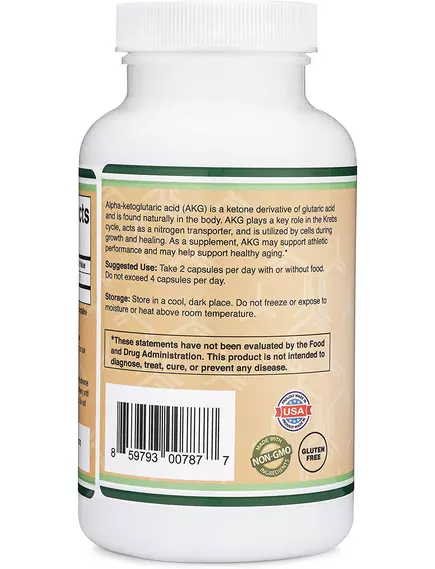DOUBLE WOOD ALPHA-KETOGLUTARIC ACID (AKG) / АЛЬФА-КЕТОГЛУТАРОВА КИСЛОТА 500 MG 180 КАПСУЛ, фото 3 від магазину біодобавок nutrido.shop