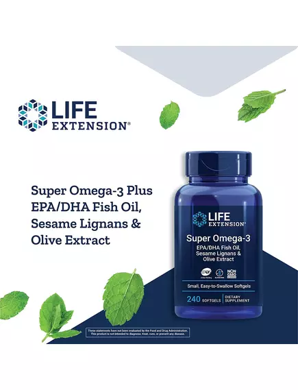 Life Extension Super Omega-3 EPA/DHA Fish Oil Sesame Lignans & Olive Extract / Рыбий жир 240 капс, фото 3 в магазине биодобавок nutrido.shop