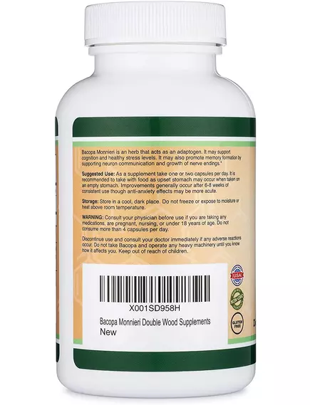 DOUBLE WOOD BACOPA MONNIERI / БАКОПА МОНЬЄ ДЛЯ ПІДТРИМКИ ПАМ'ЯТІ 450 МГ 90 КАПС, фото 2 від магазину біодобавок nutrido.shop