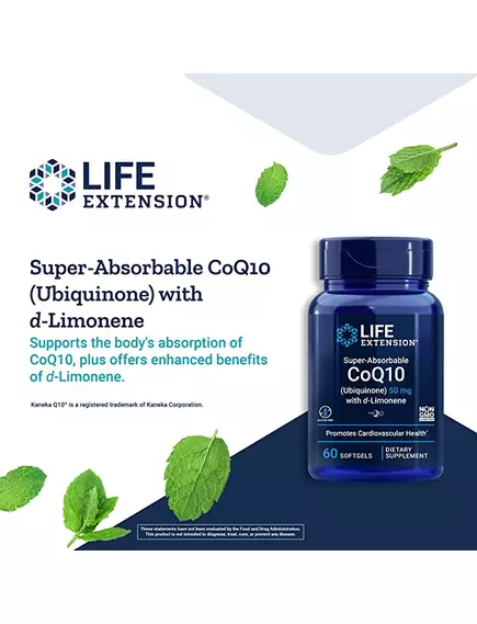 LIFE EXTENSION SUPER-ABSORBABLE COQ10 (UBIQUINONE) WITH D-LIMONENE / УБІХІНОН КУ10 З D-ЛИМОНЕНОМ 50 МГ 60 КАПСУЛ, фото 5 від магазину біодобавок nutrido.shop