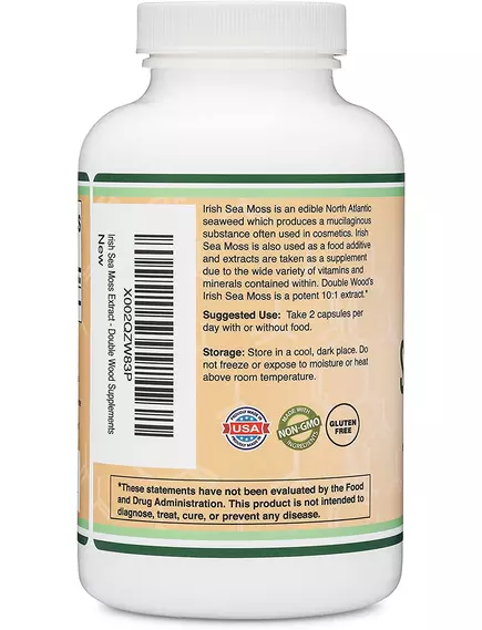 DOUBLE WOOD IRISH MOSS EXTRACT / ІРЛАНДСЬКИЙ МОХ ДЛЯ ЗДОРОВ'Я ОРГАНІВ ДИХАННЯ 180 КАПСУЛ, фото 4 від магазину біодобавок nutrido.shop