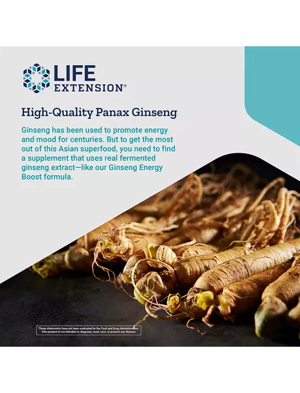 LIFE EXTENSION GINSENG ENERGY BOOST / ЕКСТРАКТ ЖЕНЬШЕНЮ ДЛЯ ПІДВИЩЕННЯ ЕНЕРГІЇ 30 КАПСУЛ, фото 5 від магазину біодобавок nutrido.shop
