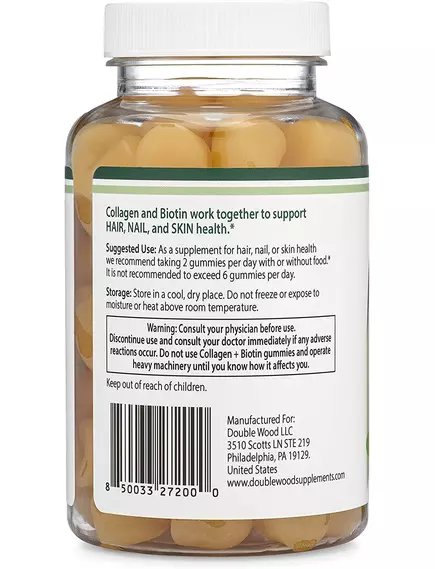 DOUBLE WOOD COLLAGEN GUMMIES / КОЛАГЕН І БІОТИН ДЛЯ ВОЛОССЯ, ШКІРИ ТА НІГТІВ 60 ЖУВАЛ. ТАБЛЕТОК, фото 3 від магазину біодобавок nutrido.shop
