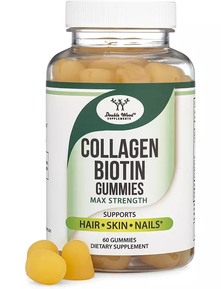 DOUBLE WOOD COLLAGEN GUMMIES / КОЛАГЕН І БІОТИН ДЛЯ ВОЛОССЯ, ШКІРИ ТА НІГТІВ 60 ЖУВАЛ. ТАБЛЕТОК, фото 4 від магазину біодобавок nutrido.shop