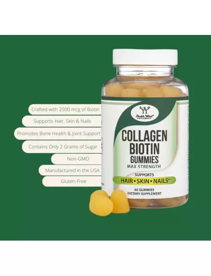 DOUBLE WOOD COLLAGEN GUMMIES / КОЛАГЕН І БІОТИН ДЛЯ ВОЛОССЯ, ШКІРИ ТА НІГТІВ 60 ЖУВАЛ. ТАБЛЕТОК, фото 5 від магазину біодобавок nutrido.shop