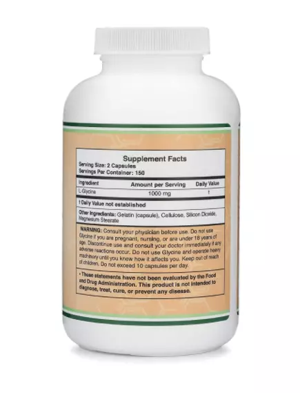 DOUBLE WOOD GLYCINE / ГЛІЦИН РОЗСЛАБЛЕННЯ ПРИ СТРЕСІ 1000 МГ 300 КАПСУЛ, фото 2 від магазину біодобавок nutrido.shop