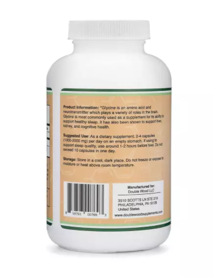 DOUBLE WOOD GLYCINE / ГЛІЦИН РОЗСЛАБЛЕННЯ ПРИ СТРЕСІ 1000 МГ 300 КАПСУЛ, фото 3 від магазину біодобавок nutrido.shop
