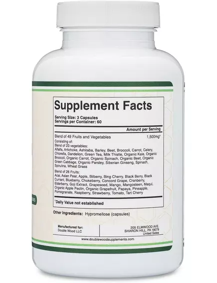 Double Wood Daily Fruits and Veggies / Щоденні фрукти та овочі 180 капсул, фото 2 від магазину біодобавок nutrido.shop