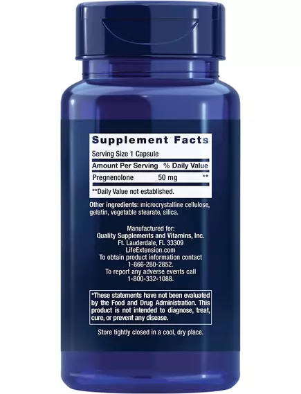 Life Extension Pregnenolone / Прегненолон 50 мг 100 капсул, фото 2 в магазине биодобавок nutrido.shop