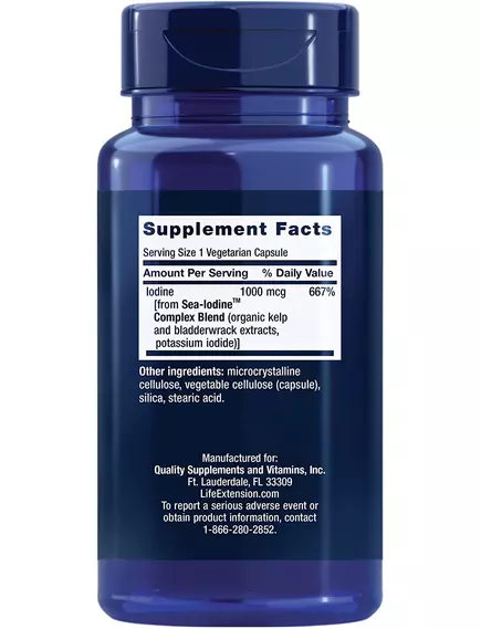 LIFE EXTENSION SEA-IODINE / МОРСЬКИЙ ЙОД 1000 МКГ 60 КАПСУЛ, фото 2 від магазину біодобавок nutrido.shop