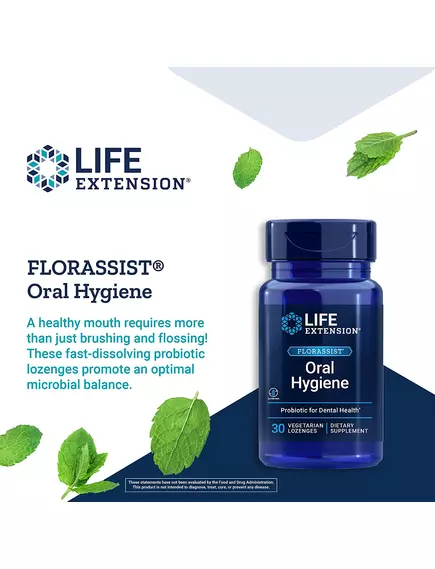 LIFE EXTENSION FLORASSIST ORAL HYGIENE / ПРОБІОТИК ДЛЯ ЗДОРОВ'Я ЗУБІВ 30 ПАСТИЛОК, фото 3 від магазину біодобавок nutrido.shop