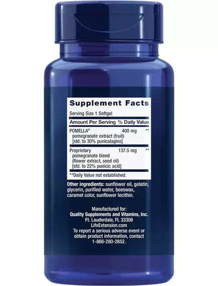 Life Extension Pomegranate Complete / Екстракт квіток граната 30 капсул, фото 2 від магазину біодобавок nutrido.shop