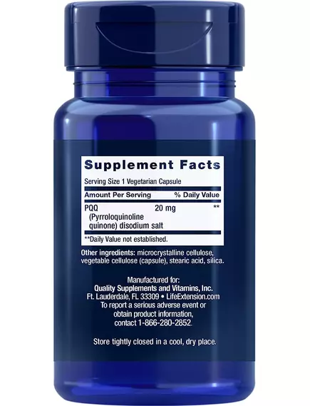 LIFE EXTENSION PQQ / ПІРОЛОХІНОЛІНХІНОН 20 МГ 30 КАПСУЛ, фото 2 від магазину біодобавок nutrido.shop