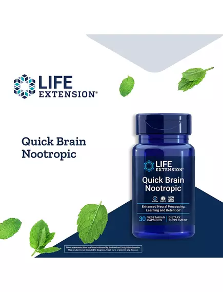 LIFE EXTENSION QUICK BRAIN NOOTROPIC / ПОЖИВНІ РЕЧОВИНИ ДЛЯ МОЗКУ 30 КАПСУЛ, фото 3 від магазину біодобавок nutrido.shop