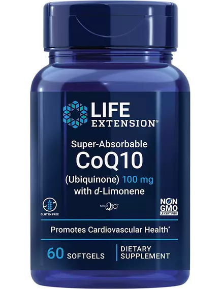 LIFE EXTENSION SUPER-ABSORBABLE COQ10 (UBIQUINONE) WITH D-LIMONENE / УБІХІНОН КУ10 З D-ЛИМОНЕНОМ 100 МГ 60 КАПСУЛ від магазину біодобавок nutrido.shop
