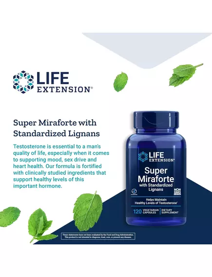 Life Extension Super Miraforte with Standardized Lignans / Супер Мирафорте для тестостерону 120 капсул, фото 4 в магазине биодобавок nutrido.shop