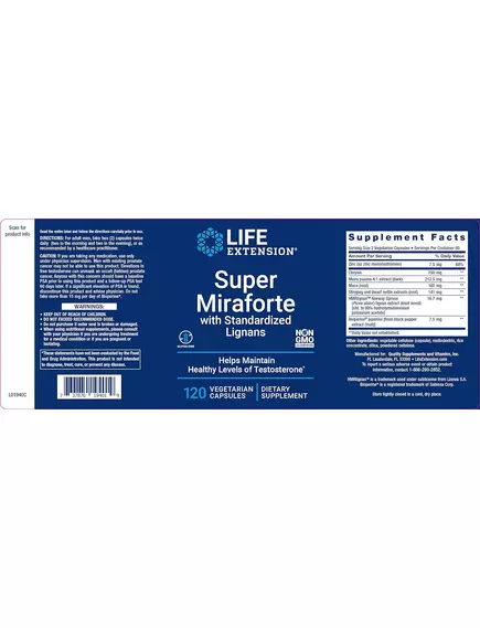 Life Extension Super Miraforte with Standardized Lignans / Супер Мирафорте для тестостерону 120 капсул, фото 7 в магазине биодобавок nutrido.shop