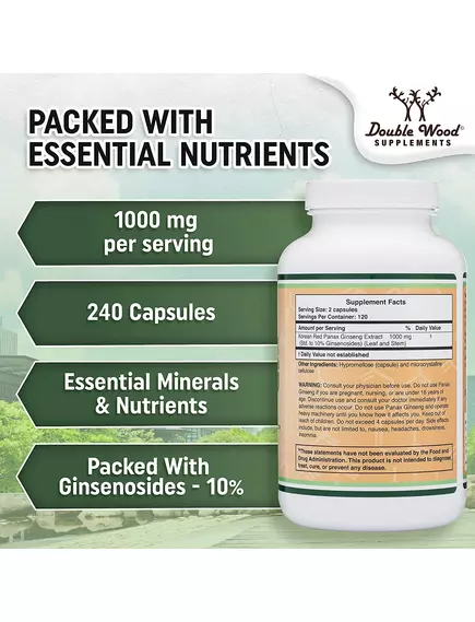 Double Wood Korean Panax Ginseng / Корейский женьшень адаптоген 240 капсул, фото 3 в магазине биодобавок nutrido.shop