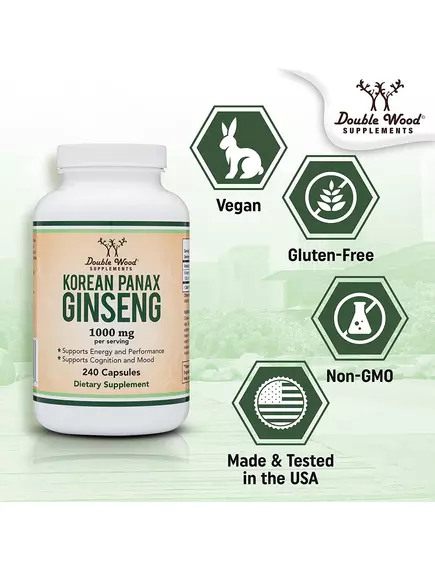 Double Wood Korean Panax Ginseng / Корейский женьшень адаптоген 240 капсул, фото 5 в магазине биодобавок nutrido.shop