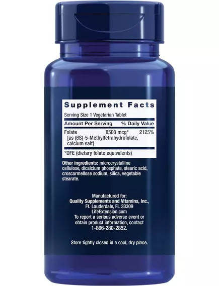 Life Extension High Potency Optimized Folate / Метилфолат 5-MTHF Витамин Б9 8,5 мг 30 таблеток, фото 2 в магазине биодобавок nutrido.shop