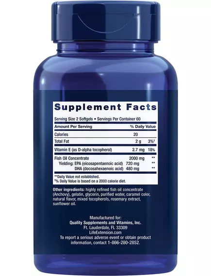 LIFE EXTENSION MEGA EPA/DHA / ОМЕГА 3 МЕГА ЕПК/ДГК ІЗ АНЧОУСІВ 120 КАПСУЛ, фото 2 від магазину біодобавок nutrido.shop