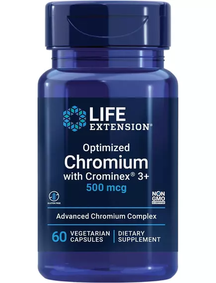 LIFE EXTENSION ОПТИМІЗОВАНИЙ CHROMIUM WITH CROMINEX 3+ / ОПТИМІЗОВАНИЙ ХРОМ 500 МКГ 60 КАПСУЛ від магазину біодобавок nutrido.shop