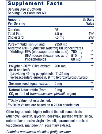 Life Extension Super Omega-3 Plus EPA/DHA Fish Oil, Sesame Lignans, Olive, Krill & Astaxanthin / Омега 120 капсул, фото 2 від магазину біодобавок nutrido.shop