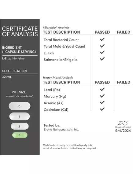 Double Wood L-Ergothioneine / L-ерготионеїн підтримка здорового старіння 30 мг 60 капсул, фото 6 в магазине биодобавок nutrido.shop