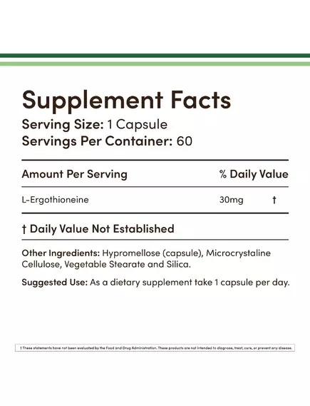 Double Wood L-Ergothioneine / L-ерготионеїн підтримка здорового старіння 30 мг 60 капсул, фото 2 в магазине биодобавок nutrido.shop