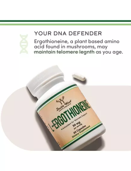 Double Wood L-Ergothioneine / L-ерготионеїн підтримка здорового старіння 30 мг 60 капсул, фото 4 в магазине биодобавок nutrido.shop