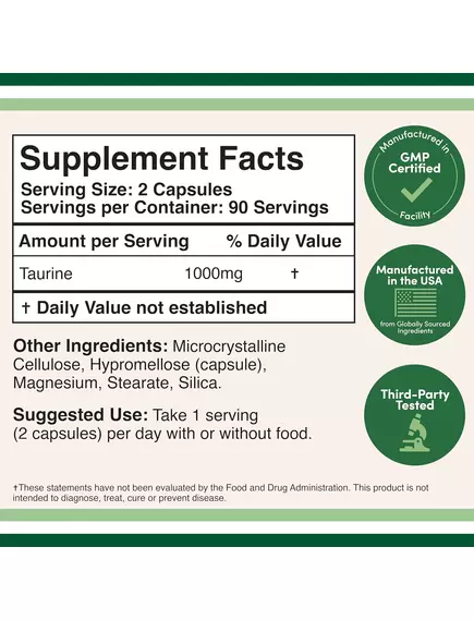 Double Wood L-Taurine / L-таурин 180 капсул, фото 2 в магазине биодобавок nutrido.shop