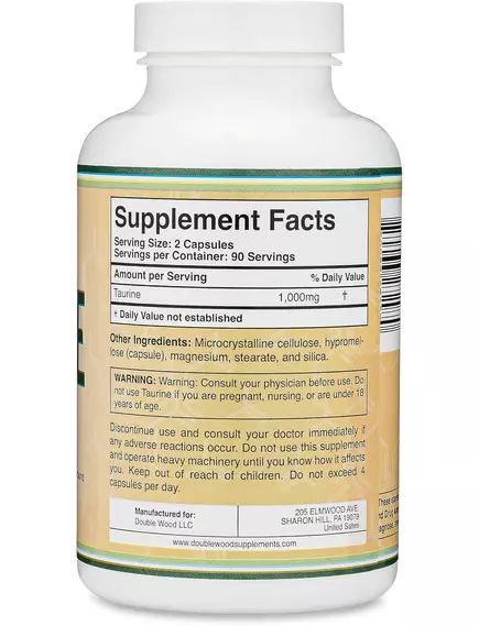 Double Wood L-Taurine / L-таурин 180 капсул, фото 3 в магазине биодобавок nutrido.shop