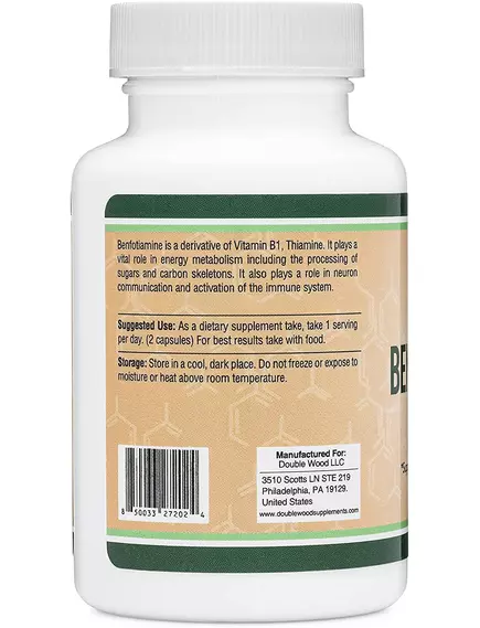 DOUBLE WOOD BENFOTIAMINE / БЕНФОТІАМІН 150 МГ 120 КАПСУЛ, фото 4 від магазину біодобавок nutrido.shop