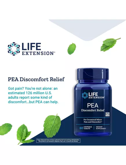 Life Extension Discomfort Relief / Облегчение дискомфорта Пальмитоилэтаноламид ПЭА 600 мг 60 жев.таб, фото 4 в магазине биодобавок nutrido.shop