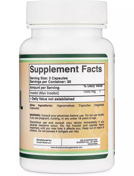 Double Wood Inositol / Мио-инозитол поддержка фертильности у женщин 60 капсул, фото 3 в магазине биодобавок nutrido.shop