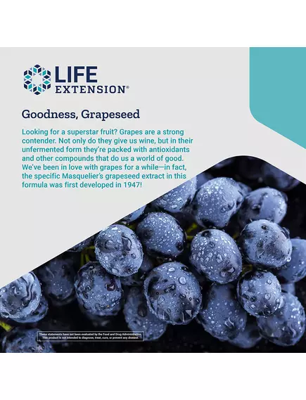 Life Extension Grapeseed Extract / Экстракт виноградной косточки для здоровья сердца 60 капсул, фото 3 в магазине биодобавок nutrido.shop